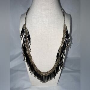 FOREVER 21 BLACK FRINGE BEADS COPPER  TONE SILVER TONE CHAIN NECKLACE 13”